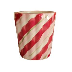 Candy Cane Votive‎ Candle Holder Red Pink Green White Ceramic Christmas Holiday